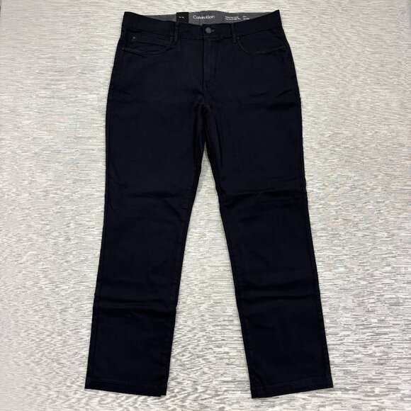 Calvin Klein Chino Pants Mens 36 x 30 Black Slim Fit Straight Leg Flex Waist - Picture 2 of 16